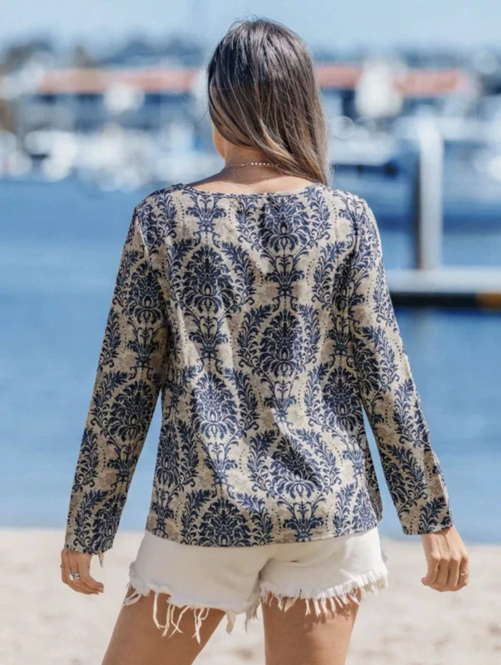 ZARA Elegant Collared Long Sleeve Printed Pullover Shirt